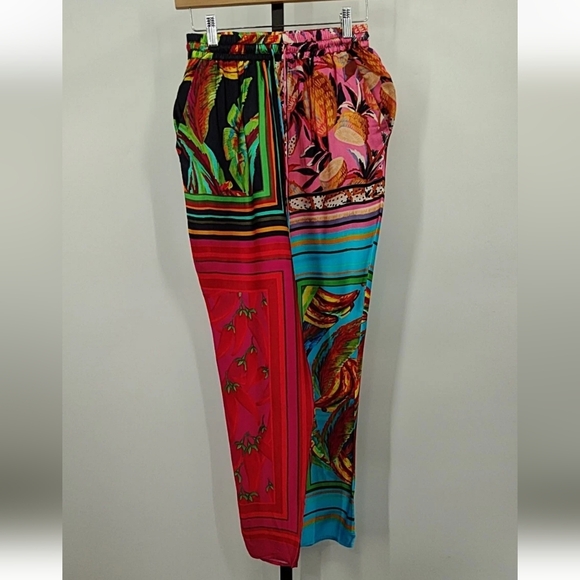 FARM Rio Multicolor Tropical Print Cropped Pants Mixed Scarves TROUSERS - Picture 2 of 2